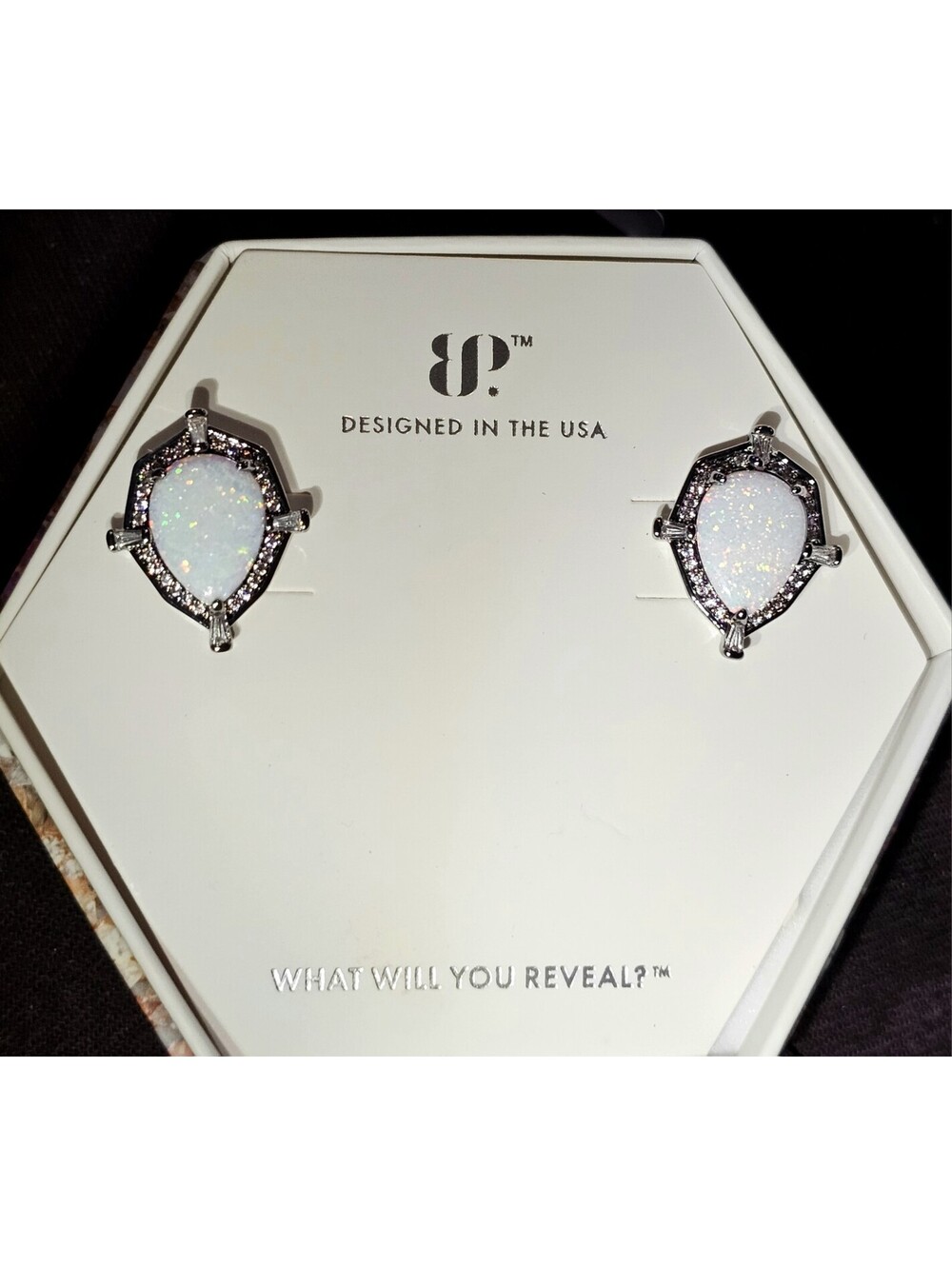 Lab Fire Opal Earrings On Hematite CZ Large Pear-shaped Studs Bomb Party